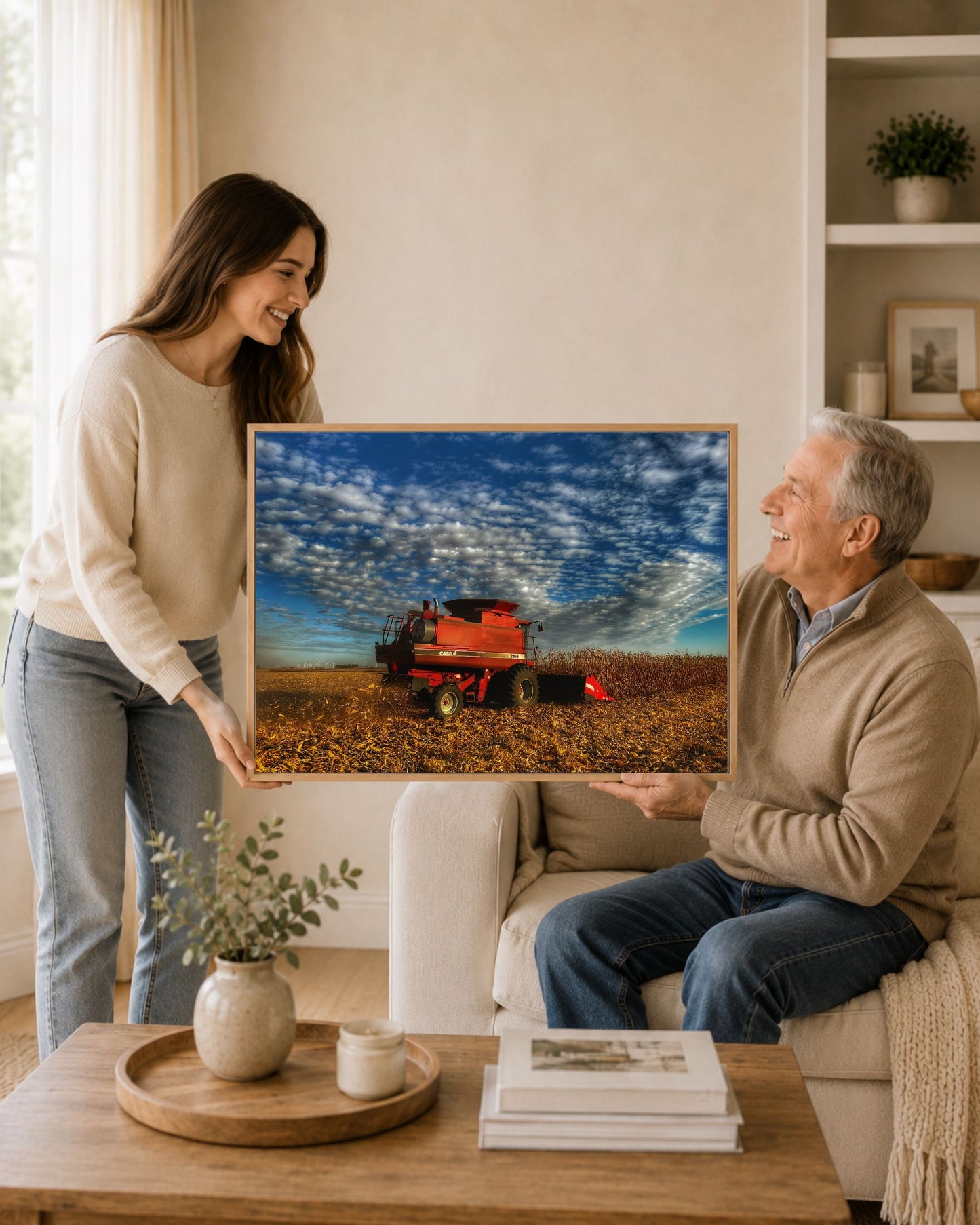 Beneath a Harvest Sky – Corn Combine Canvas Wall Art
