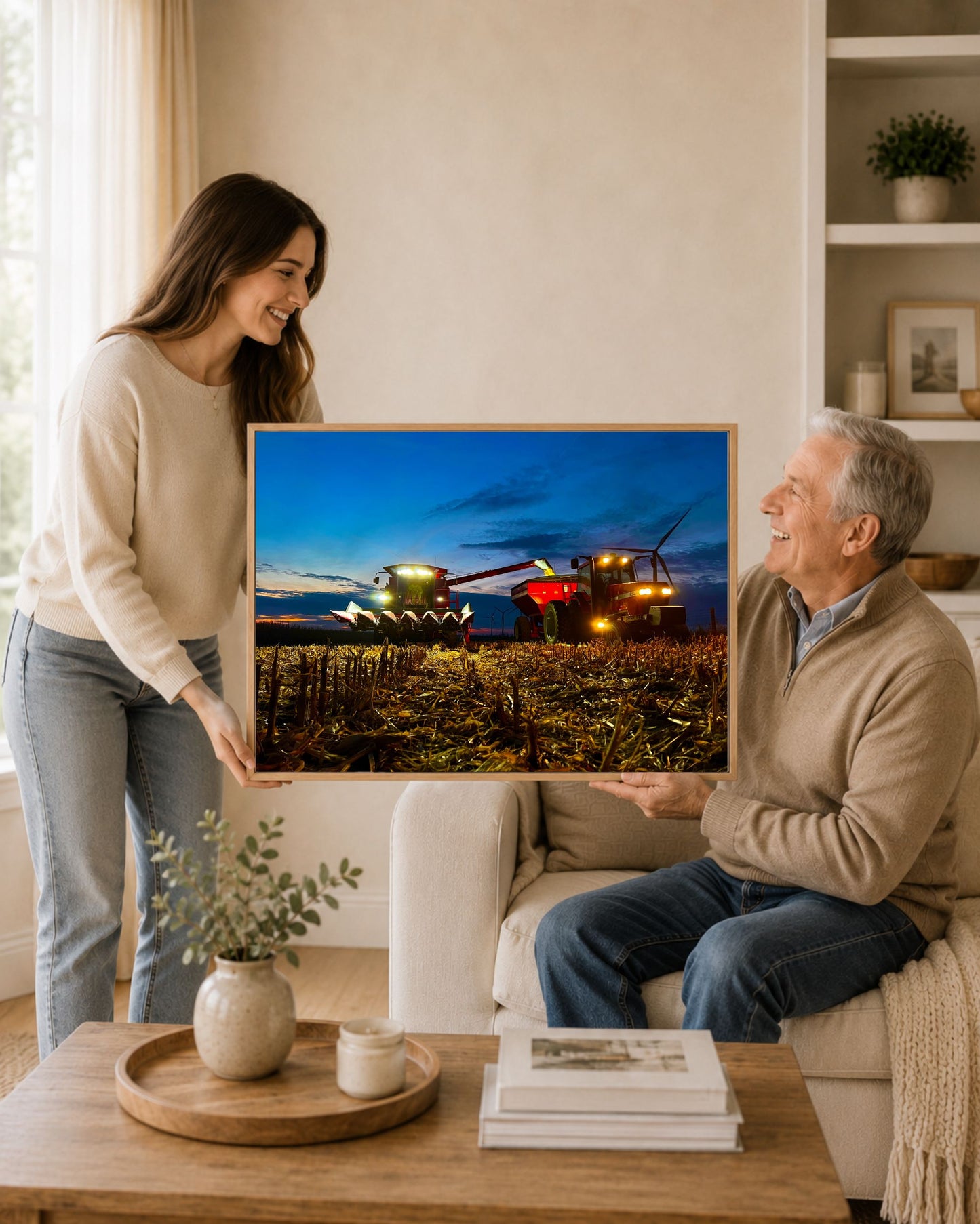 Working Together After Sundown – Corn Harvest Canvas Wall Art