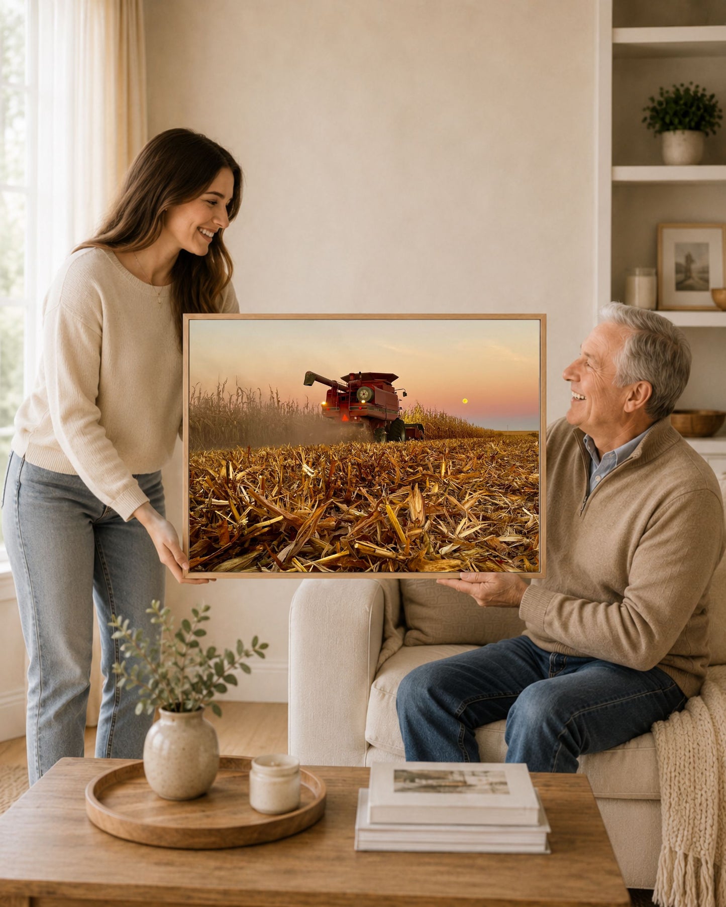 Combine Beneath the Harvest Moon – Corn Harvest Canvas Wall Art