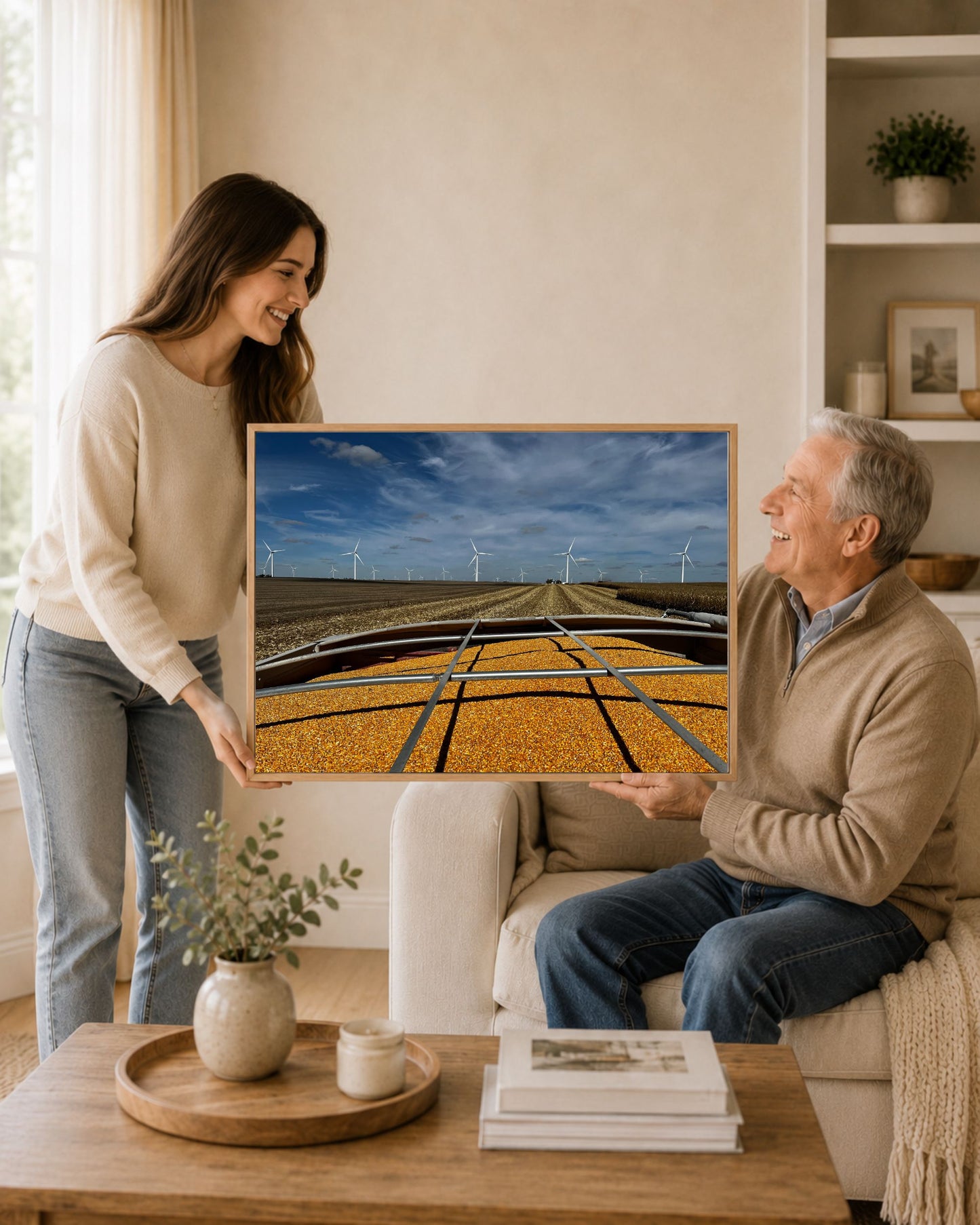 A Full Cart and Open Fields – Corn Harvest Canvas Wall Art
