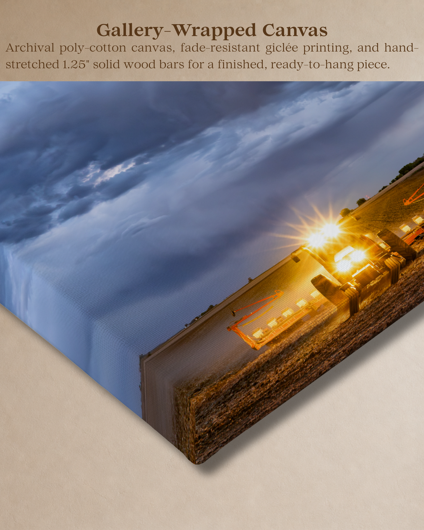 Between the Rows and the Rain - Tractor Planting Storm Canvas Wall Art