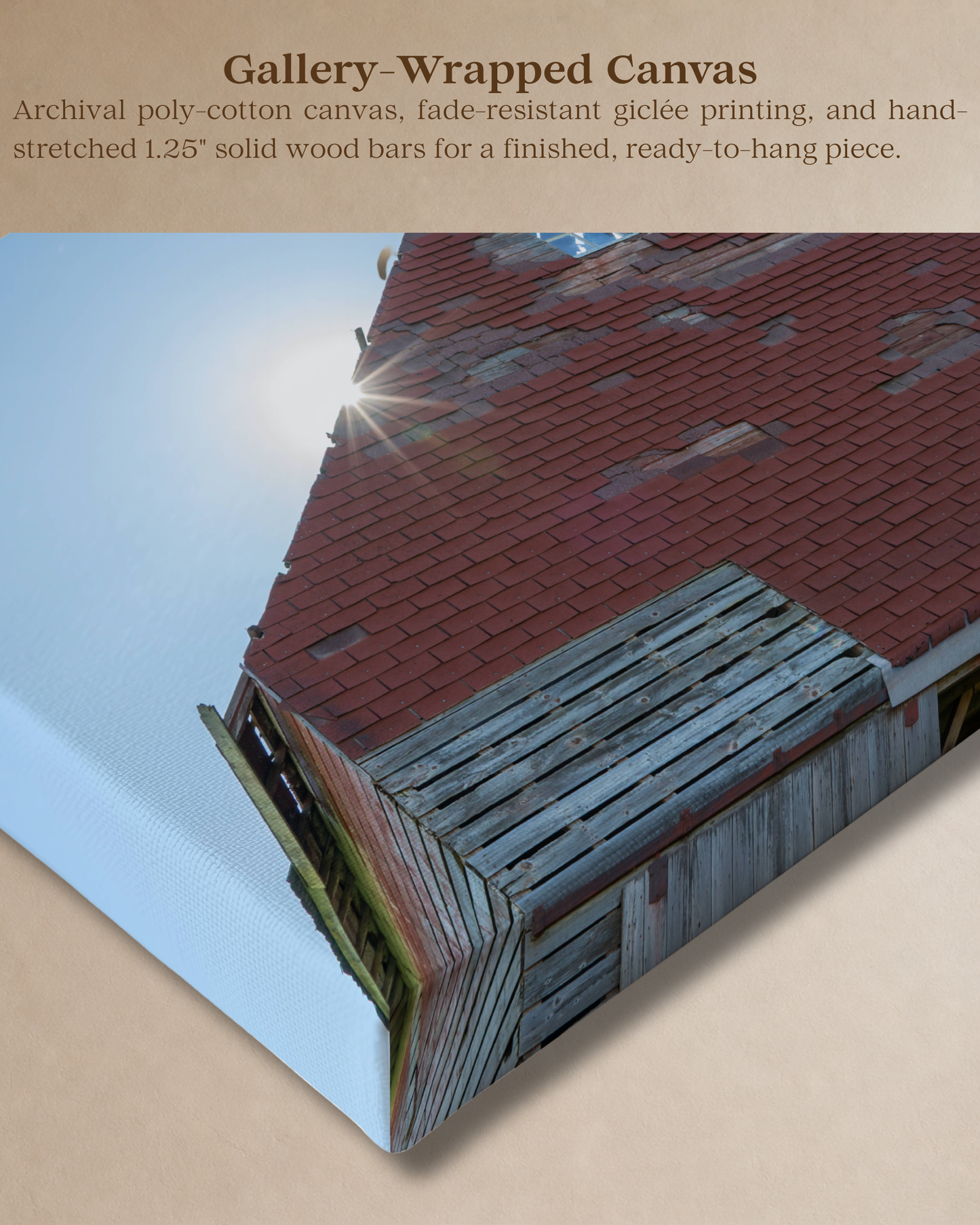 Sunlight on the Old Corn Crib – Rustic Farm Building Canvas Wall Art