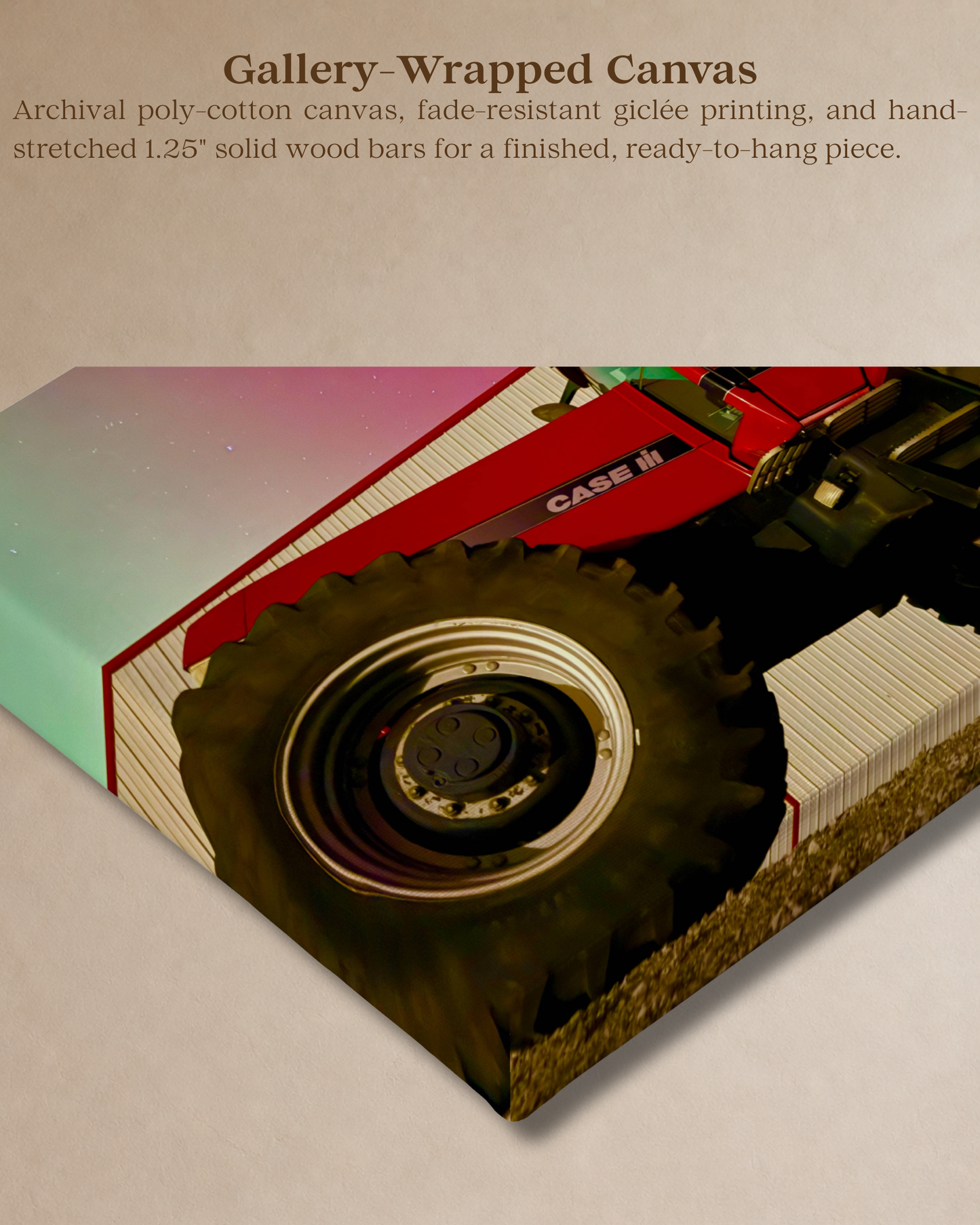 Red Iron Beneath the Northern Lights – Tractor Aurora Canvas Wall Art