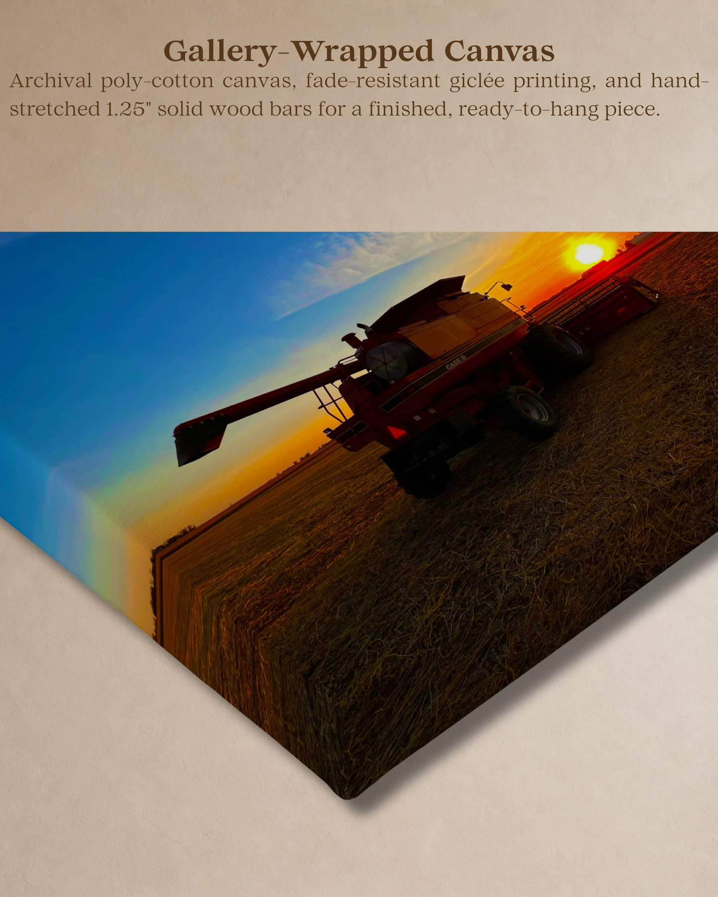 Where the Combine Meets the Sunset – Harvest Field Canvas Wall Art