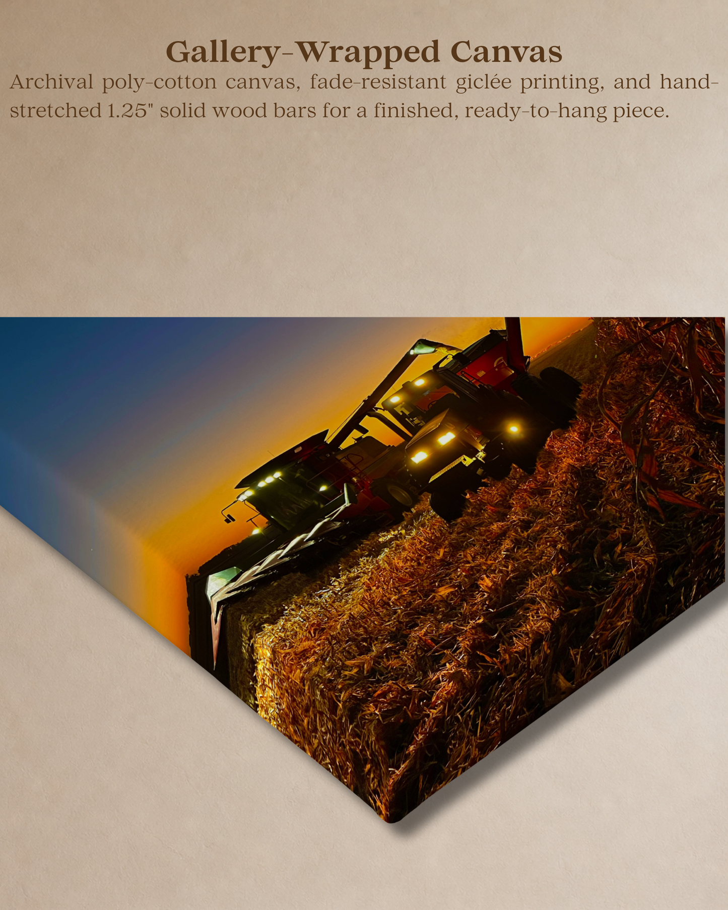 Keeping Pace with the Sunset - Corn Harvest Canvas Wall Art
