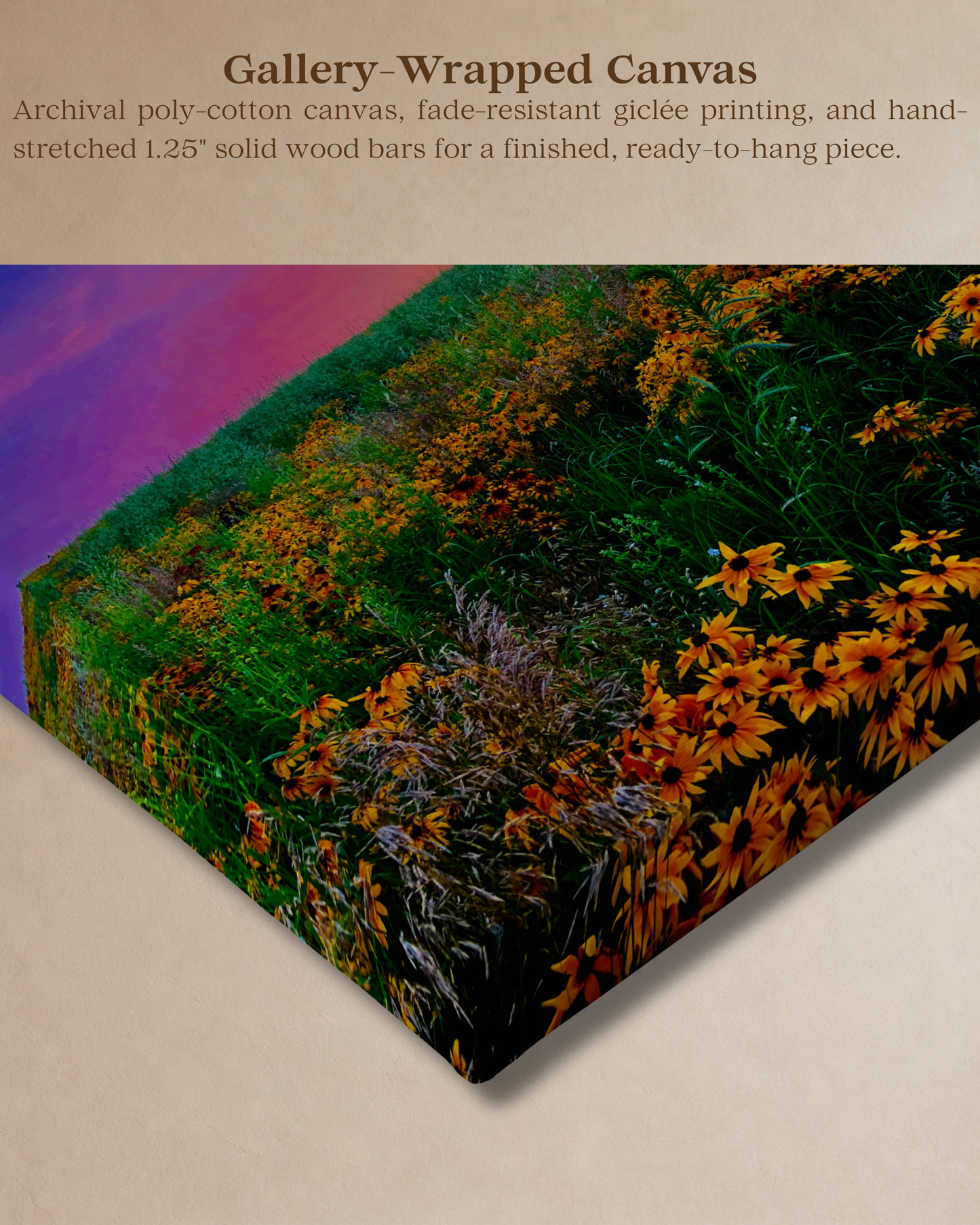 Wildflowers Under a Painted Sky – Rural Sunset Canvas Wall Art