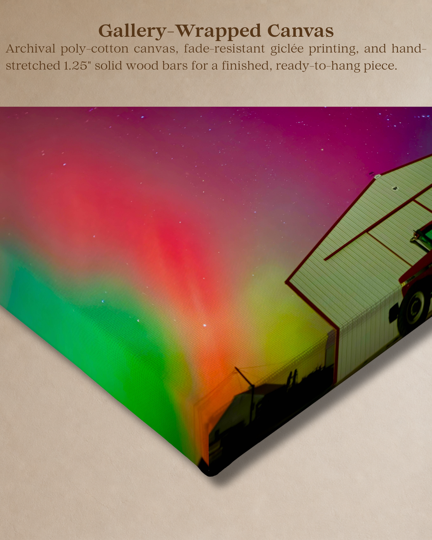 When the Sky Turned Electric – Northern Lights Over the Farm Canvas Wall Art