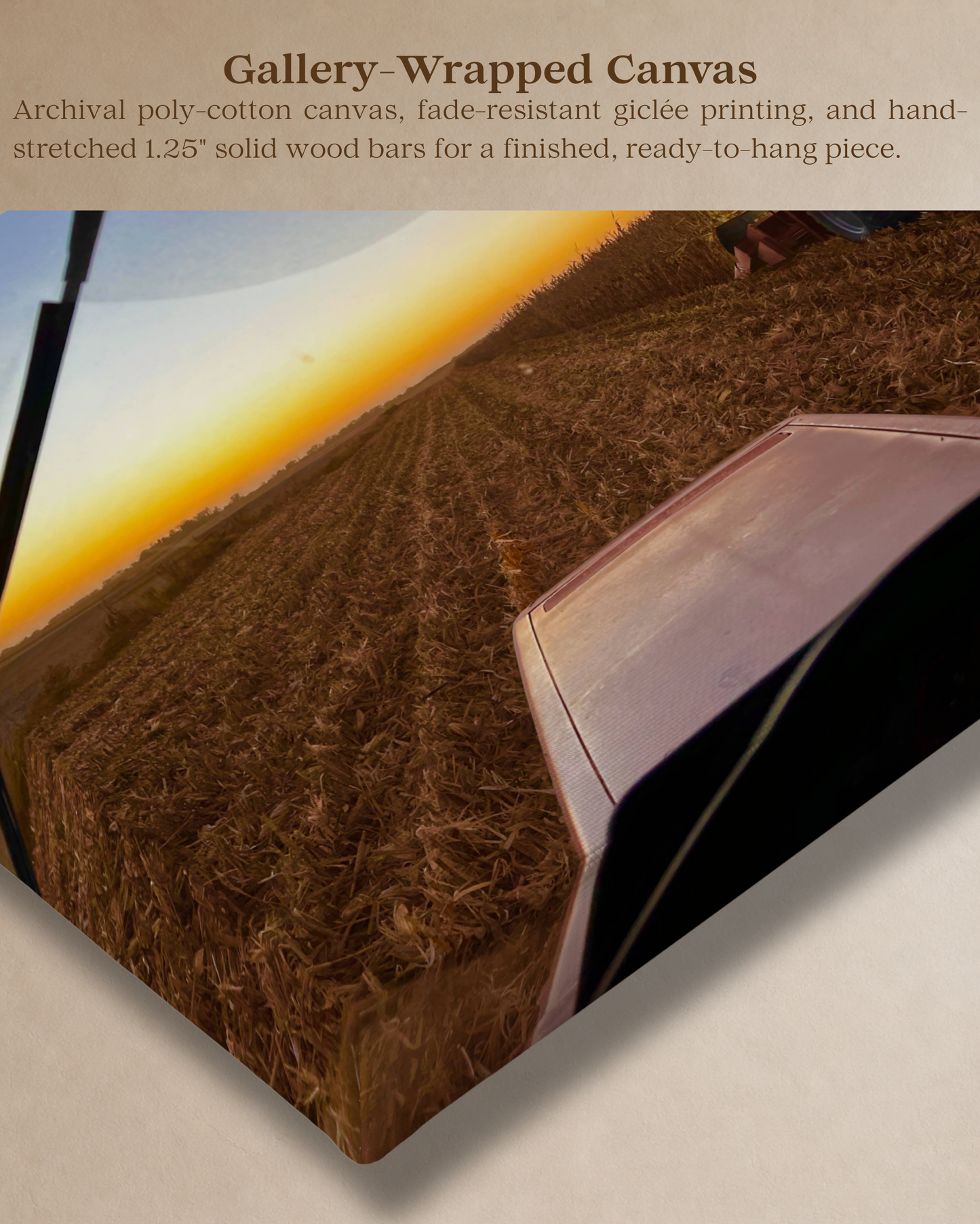 From the Buddy Seat at Harvest – Cornfield Sunset Canvas Wall Art