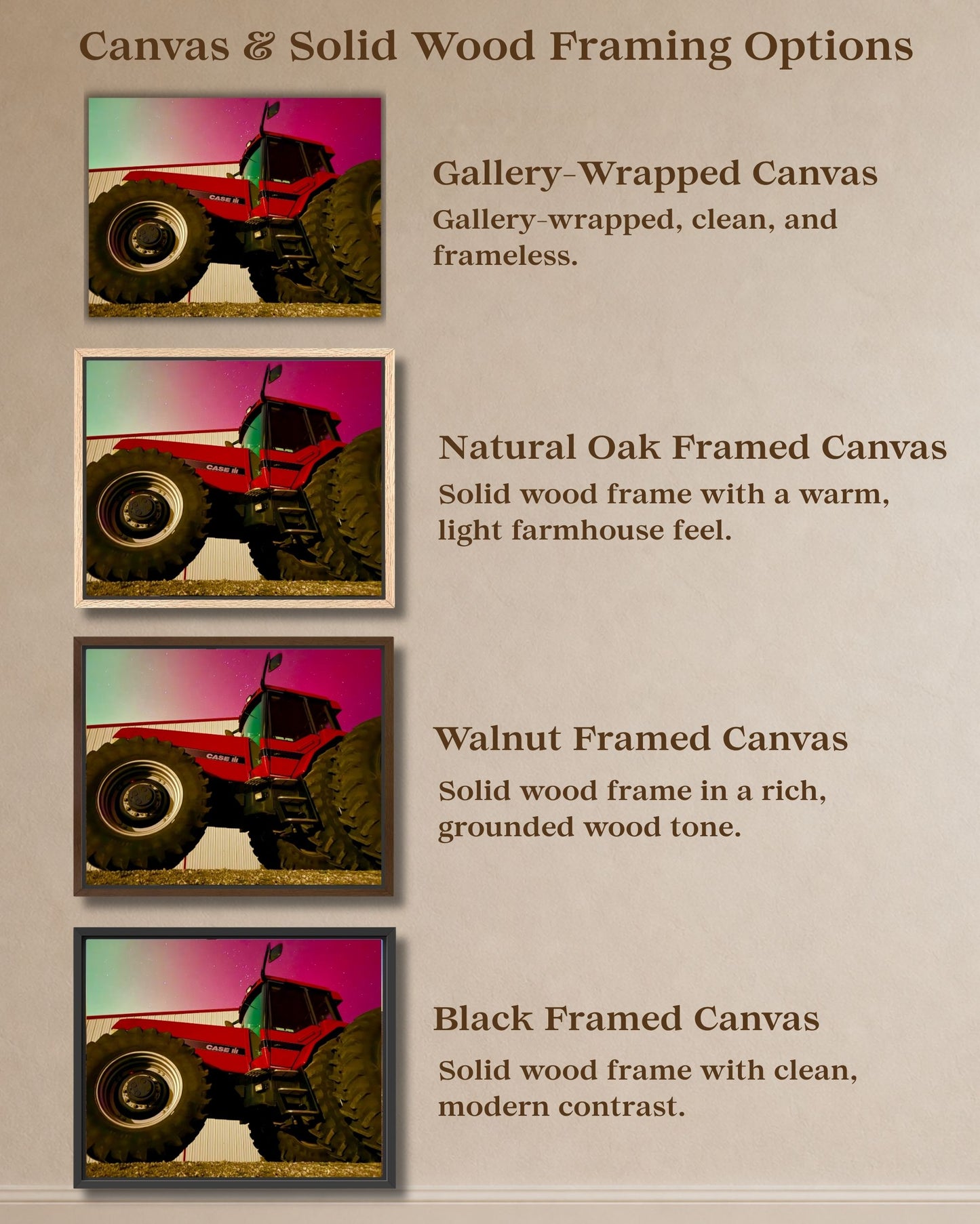 Red Iron Beneath the Northern Lights – Tractor Aurora Canvas Wall Art