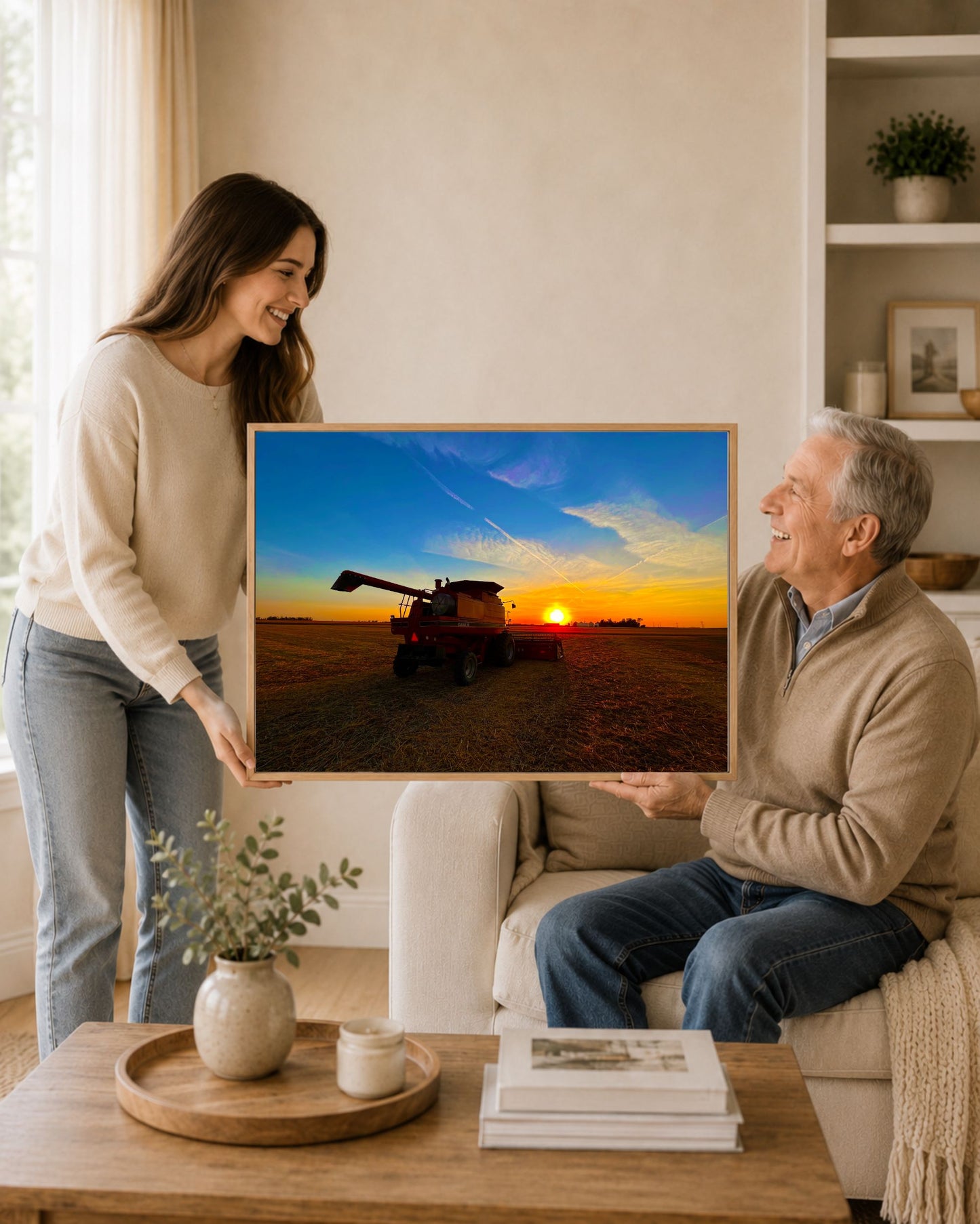 Where the Combine Meets the Sunset – Harvest Field Canvas Wall Art