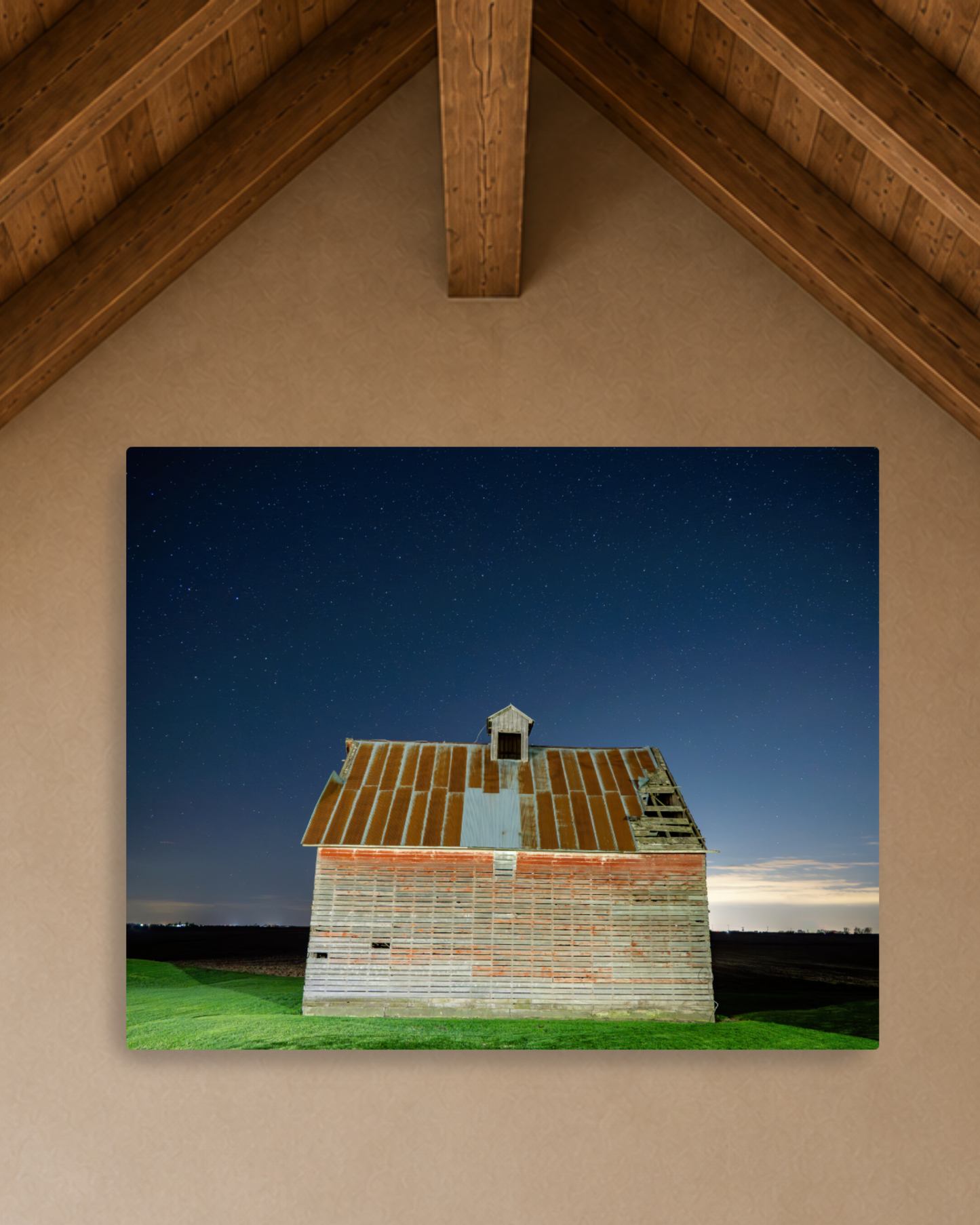 Standing Through the Night – Corn Crib Under the Stars Canvas Wall Art