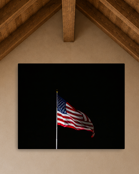Still Flying | American Flag Night Photography Canvas Wall Art