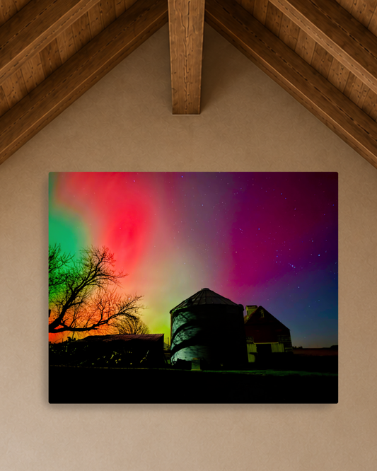 When the Home Place Glowed – Northern Lights Farm Canvas Wall Art