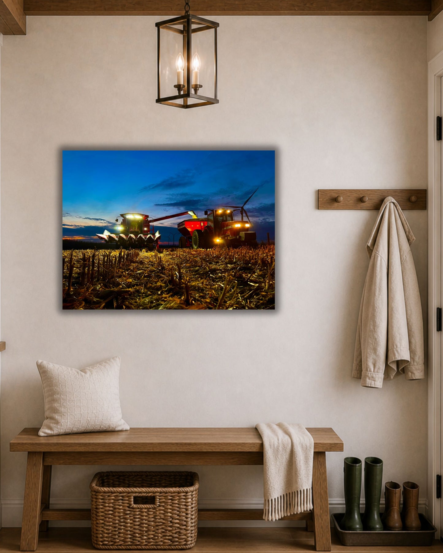Working Together After Sundown – Corn Harvest Canvas Wall Art
