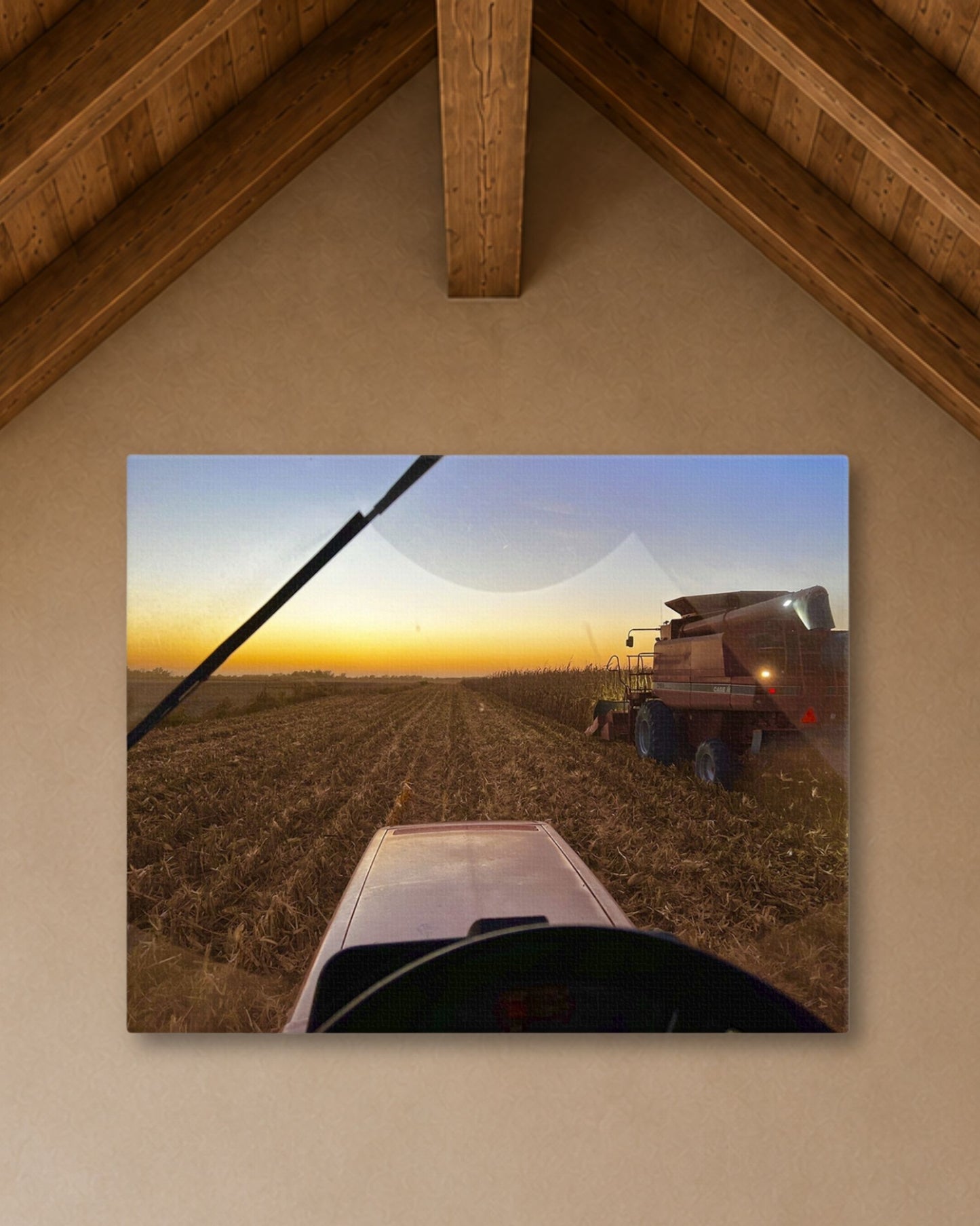From the Buddy Seat at Harvest – Cornfield Sunset Canvas Wall Art