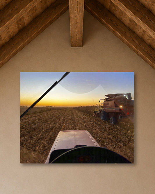 From the Buddy Seat at Harvest – Cornfield Sunset Canvas Wall Art