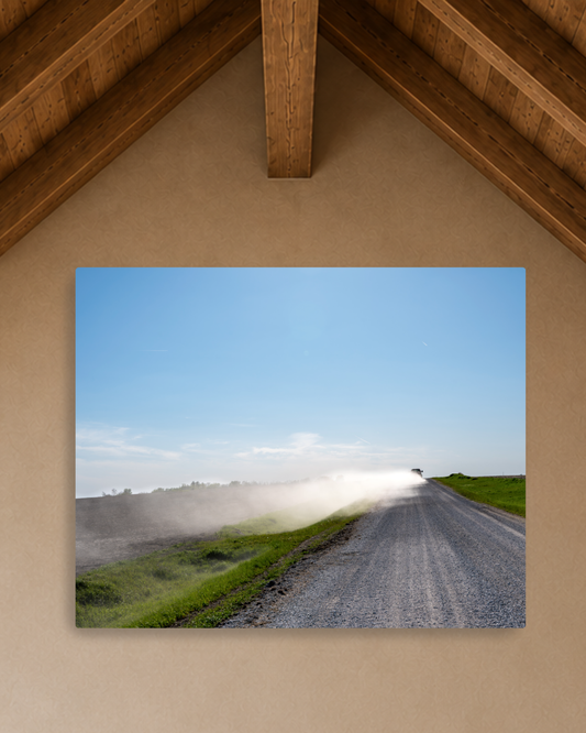 Chasing Dust - Iowa Gravel Road Farm Photography Canvas Wall Art