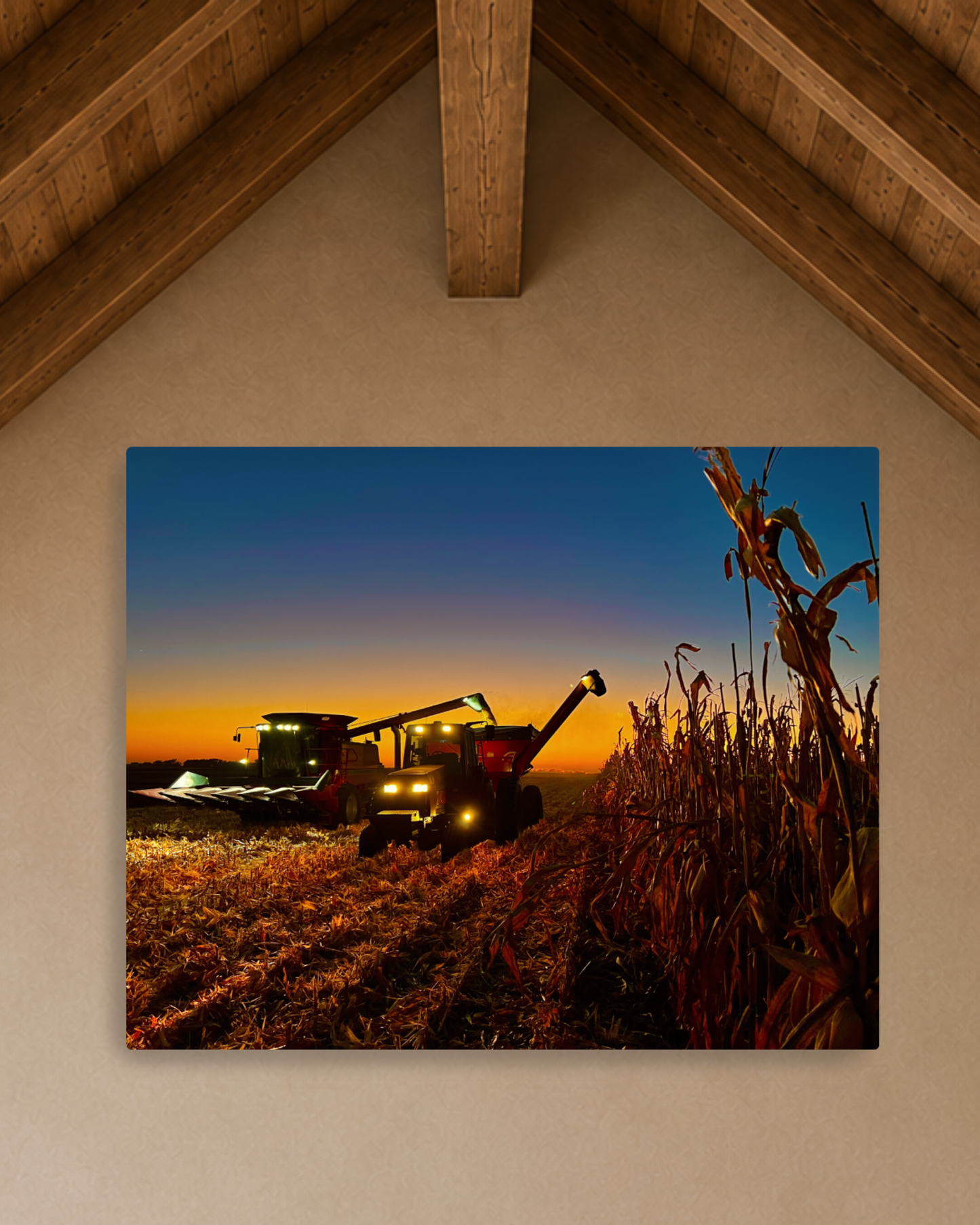 Keeping Pace with the Sunset - Corn Harvest Canvas Wall Art