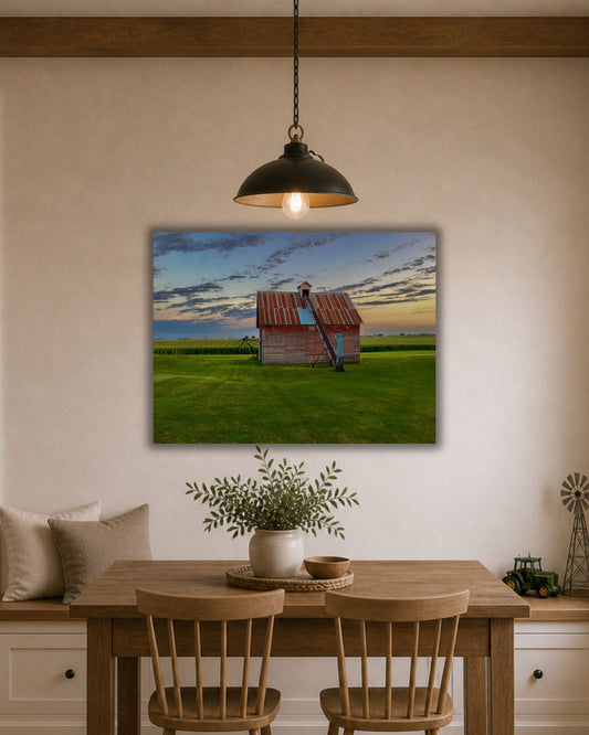 The Old Corn Crib at Evening – Rural Farm Canvas Wall Art