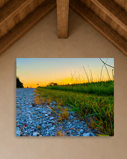 Quiet Evening on the Gravel Road – Rural Sunset Canvas Wall Art