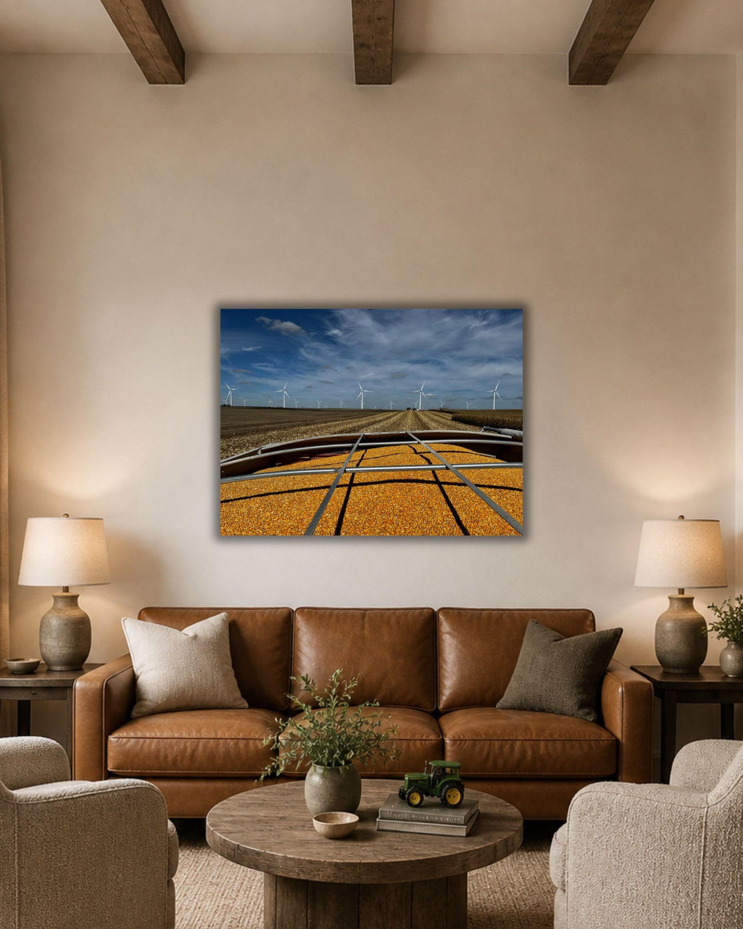 A Full Cart and Open Fields – Corn Harvest Canvas Wall Art