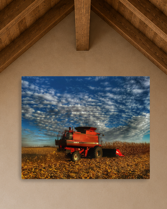 Beneath a Harvest Sky – Corn Combine Canvas Wall Art