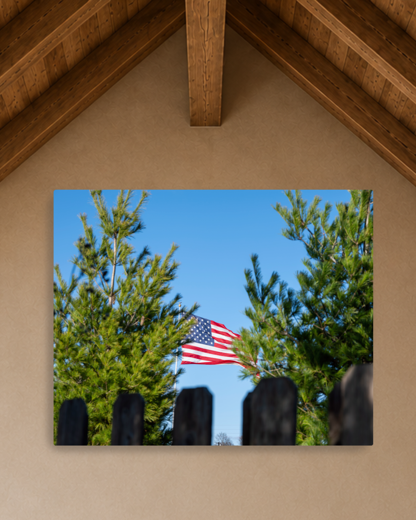 A Familiar Sight - American Flag Rural Landscape Canvas Wall Art