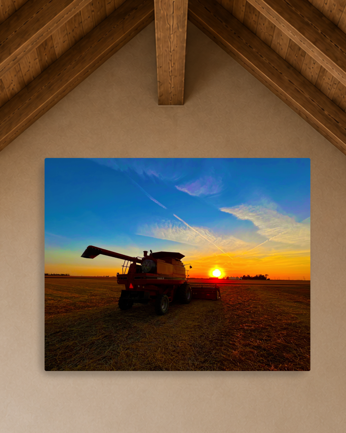 Where the Combine Meets the Sunset – Harvest Field Canvas Wall Art