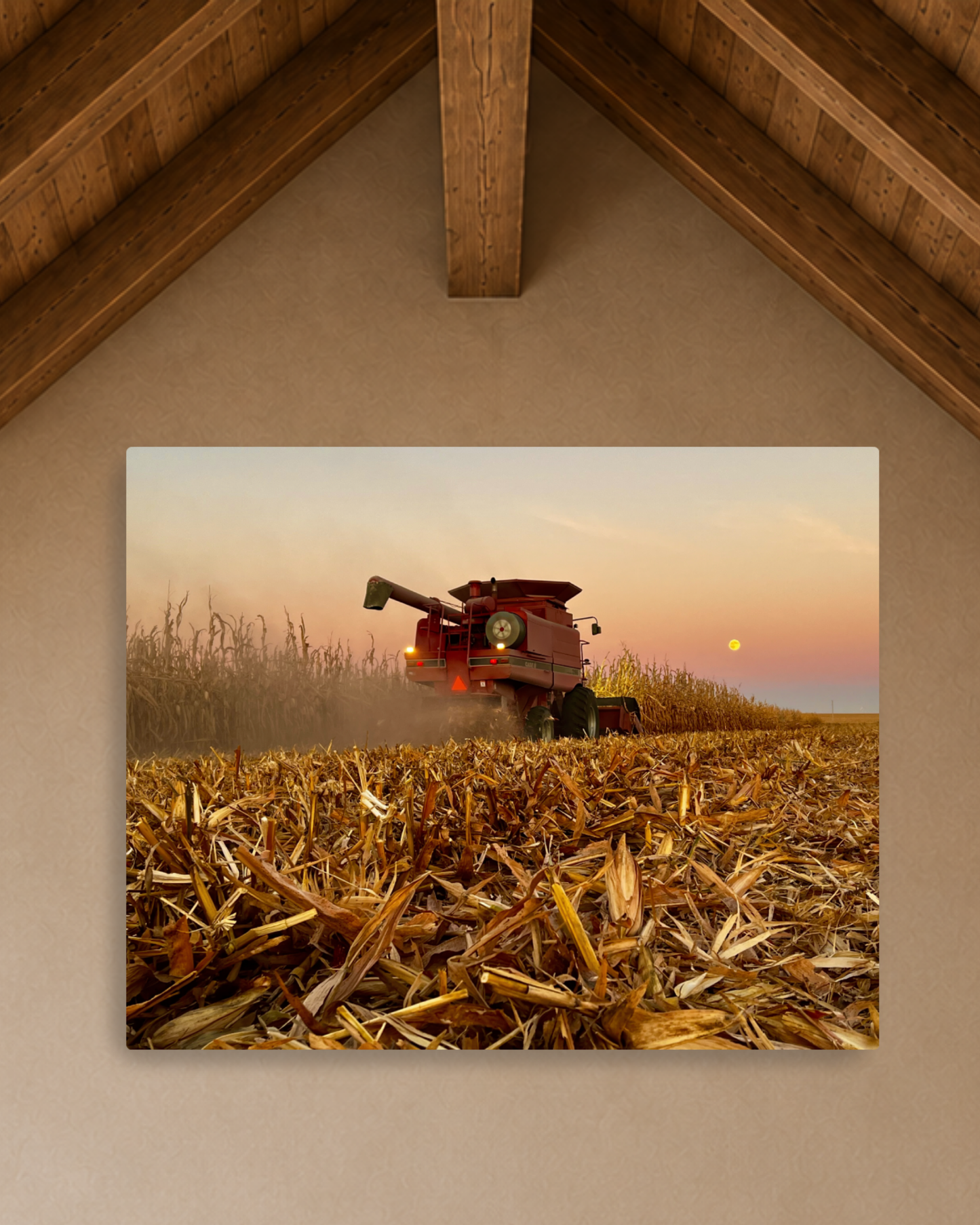Combine Beneath the Harvest Moon – Corn Harvest Canvas Wall Art