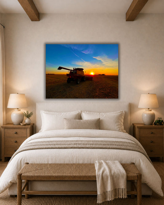 Where the Combine Meets the Sunset – Harvest Field Canvas Wall Art