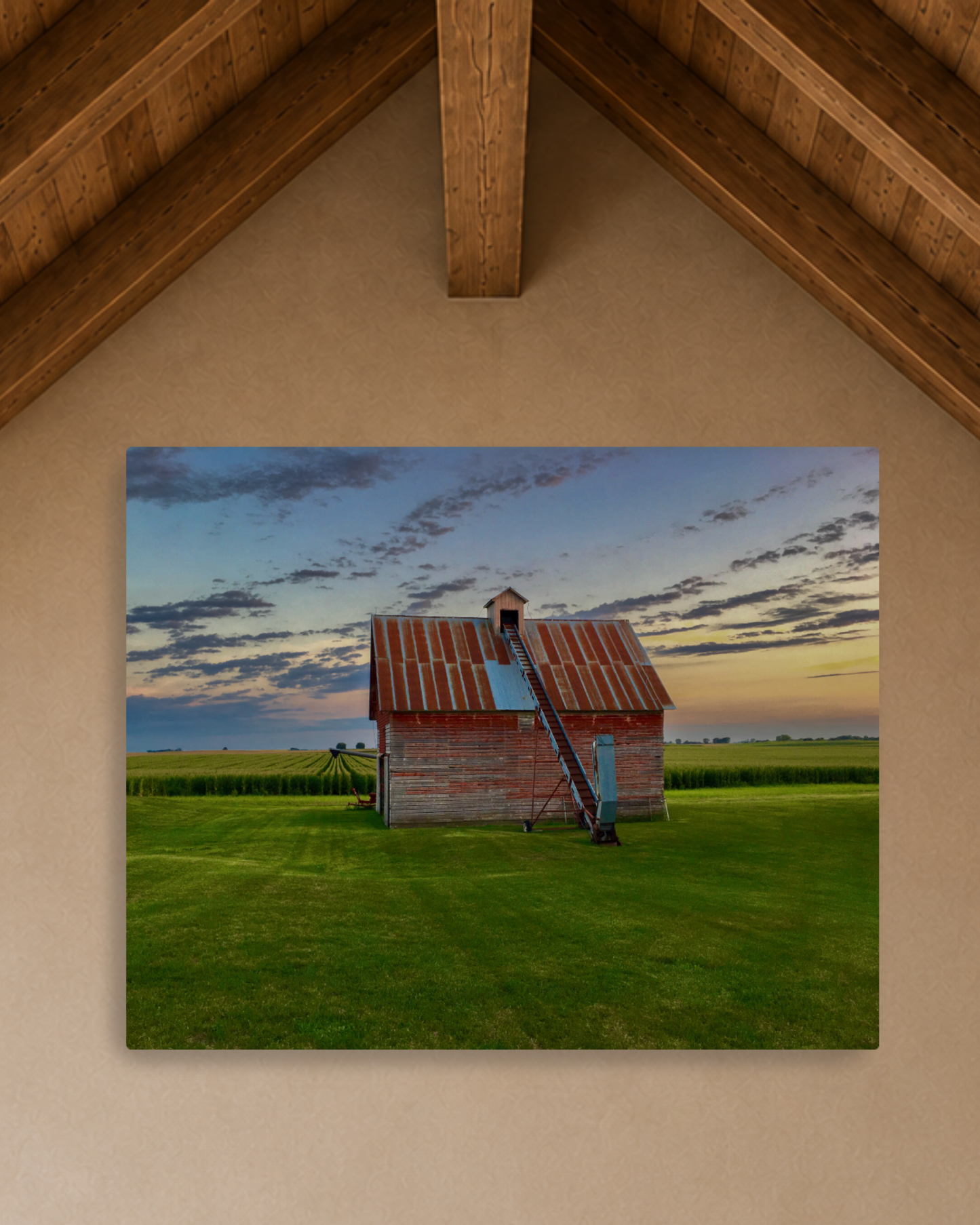 The Old Corn Crib at Evening – Rural Farm Canvas Wall Art