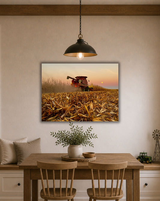 Combine Beneath the Harvest Moon – Corn Harvest Canvas Wall Art