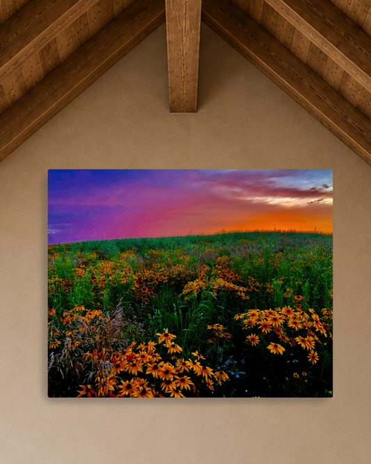 Wildflowers Under a Painted Sky – Rural Sunset Canvas Wall Art