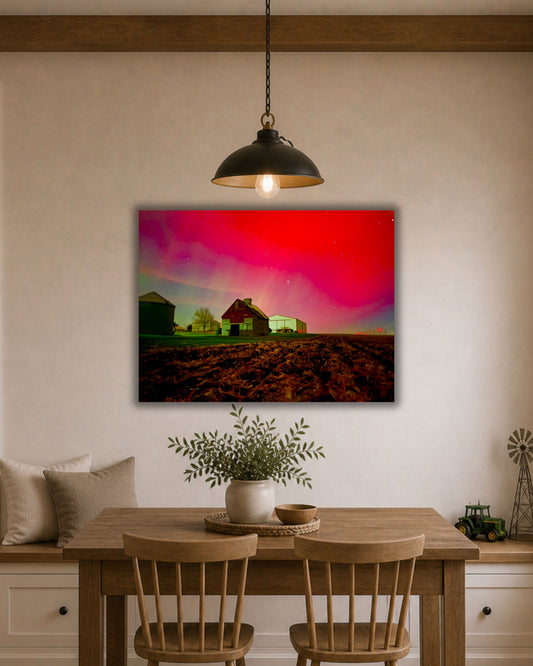 The Night the Farmyard Glowed – Northern Lights Canvas Wall Art