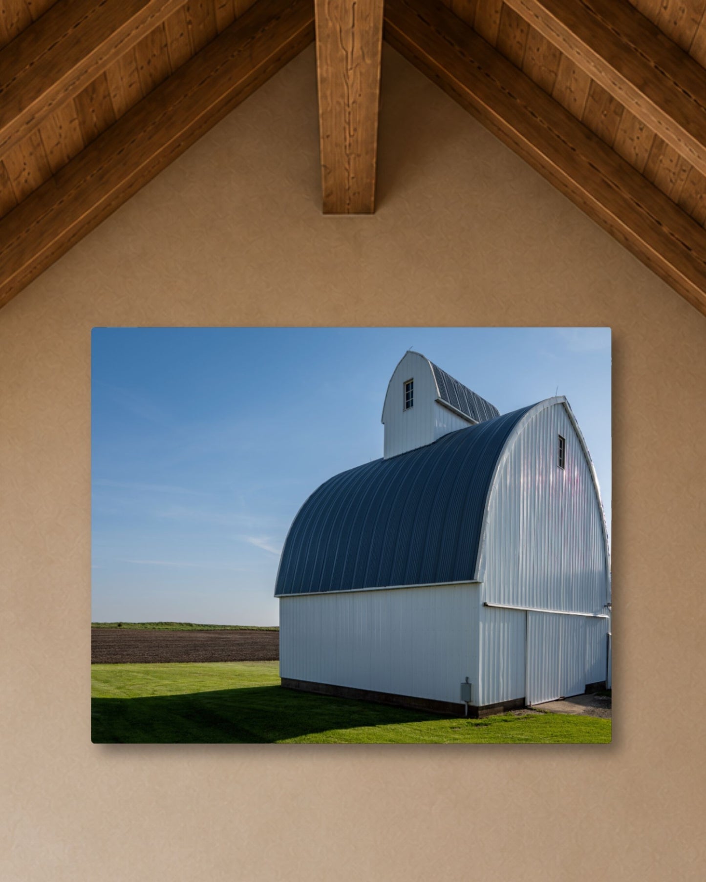 The Quiet Curve of the White Corn Crib – Rural Farm Canvas Wall Art