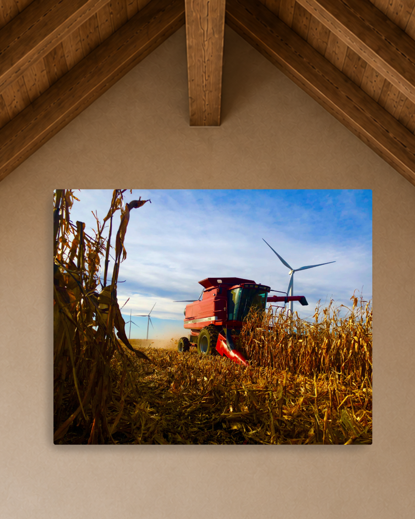 Row by Row, the Harvest Comes In – Corn Combine Canvas Wall Art