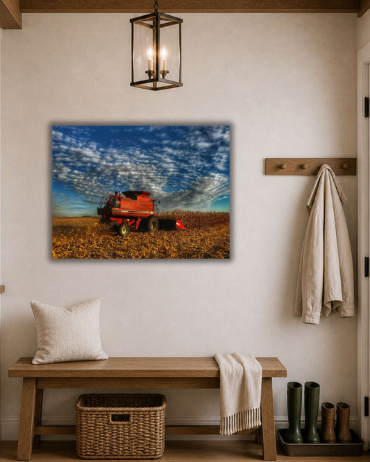 Beneath a Harvest Sky – Corn Combine Canvas Wall Art