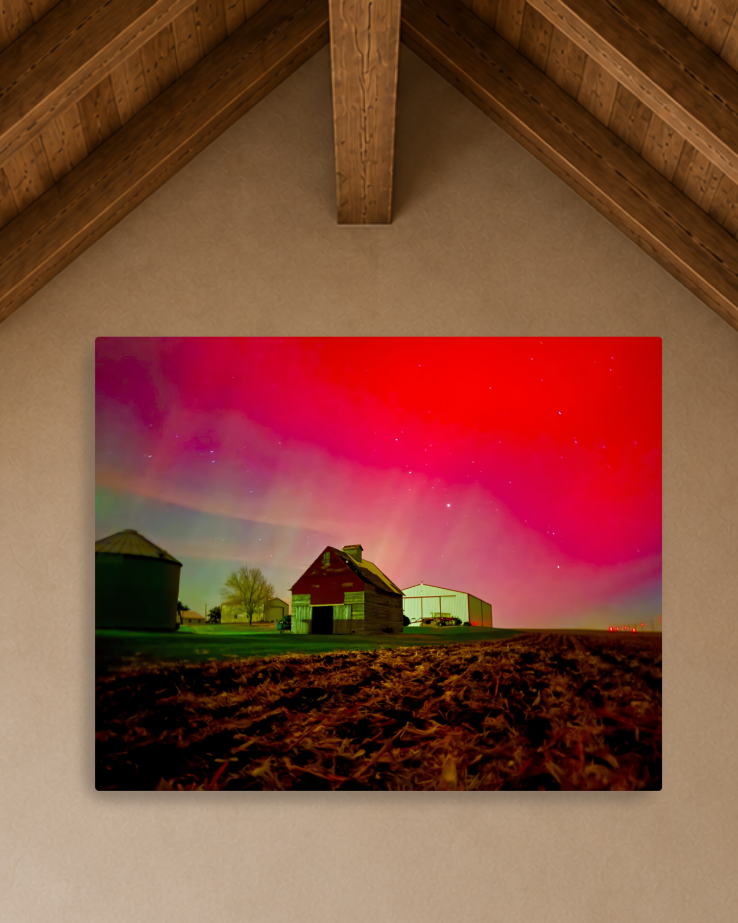 The Night the Farmyard Glowed – Northern Lights Canvas Wall Art