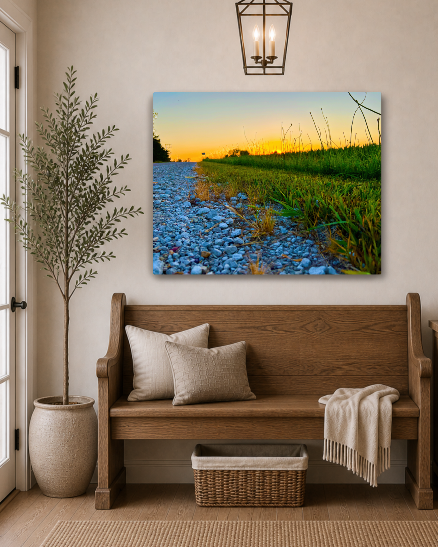 Quiet Evening on the Gravel Road – Rural Sunset Canvas Wall Art