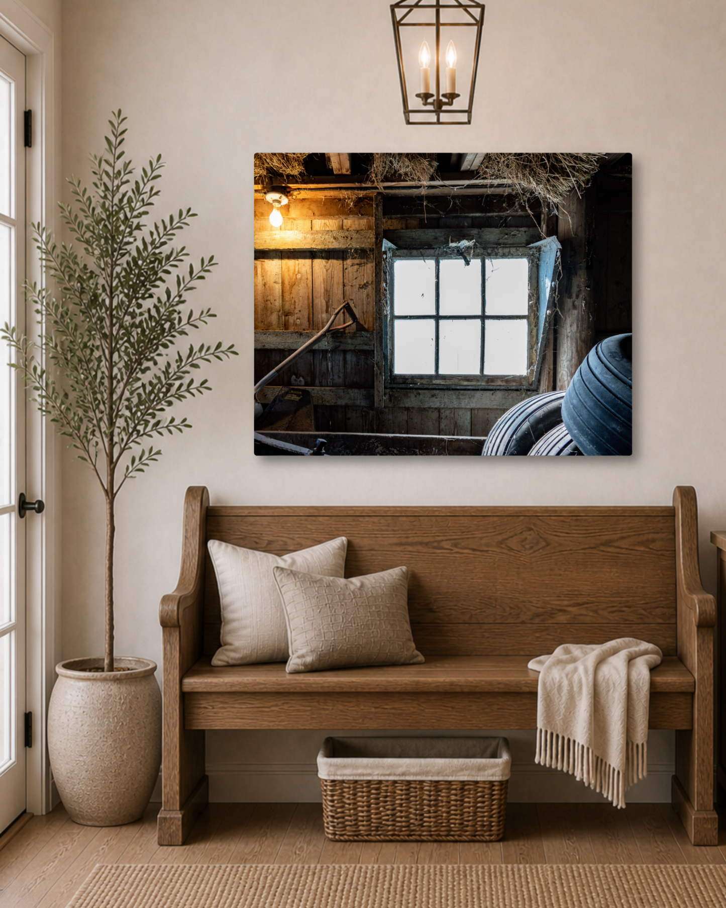 Light Through the Old Barn Window – Rustic Farm Interior Canvas Wall Art