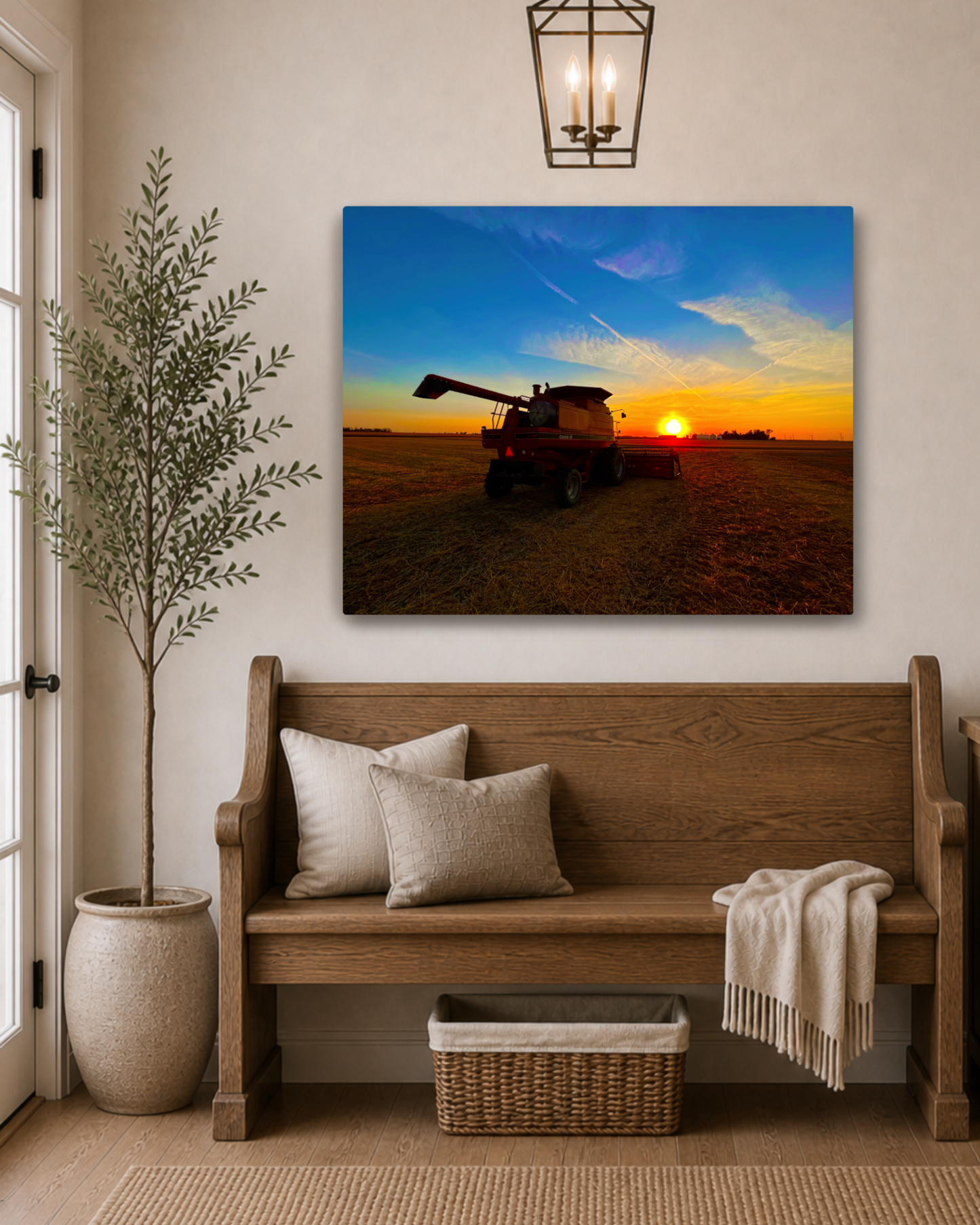 Where the Combine Meets the Sunset – Harvest Field Canvas Wall Art