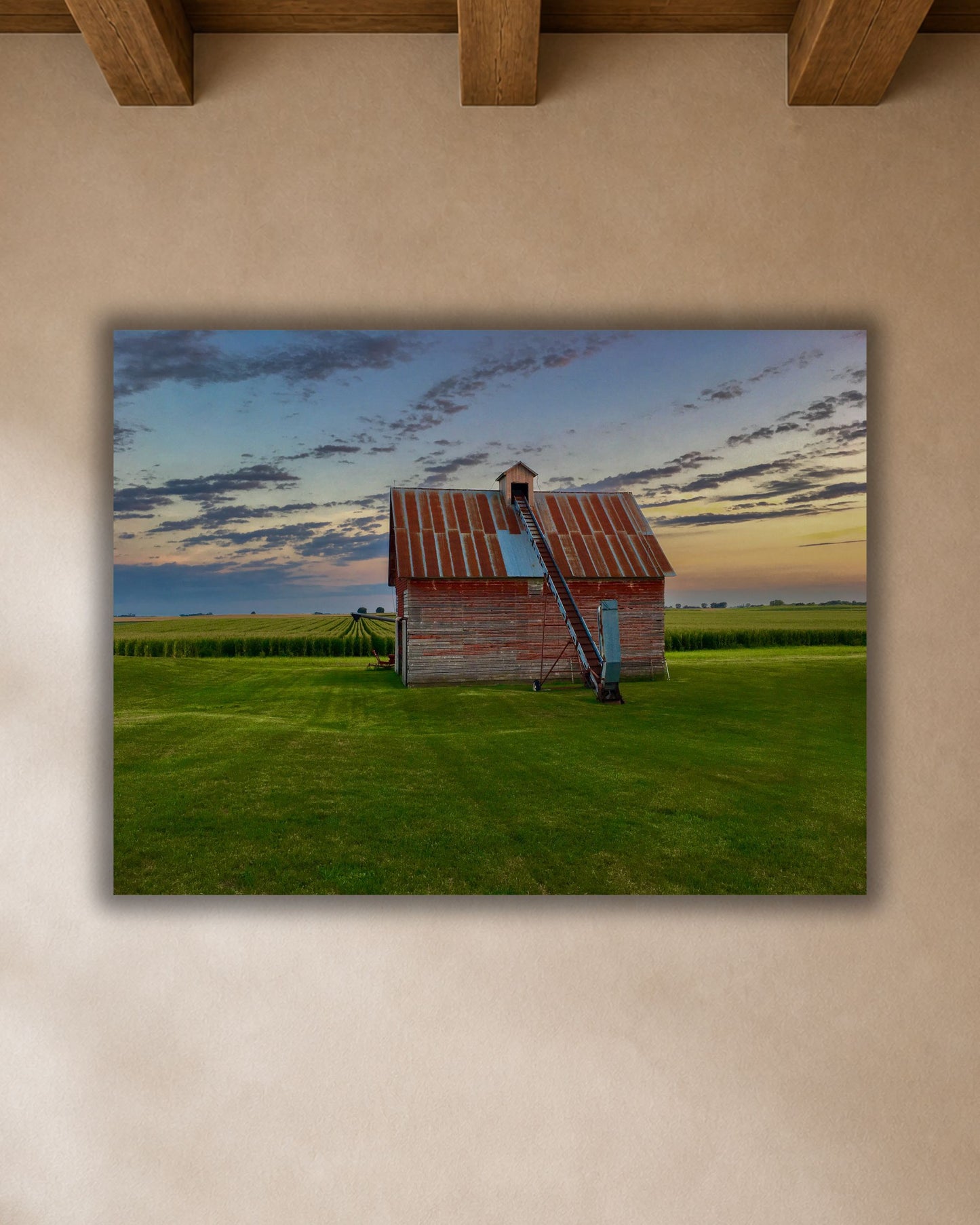 The Old Corn Crib at Evening – Rural Farm Canvas Wall Art