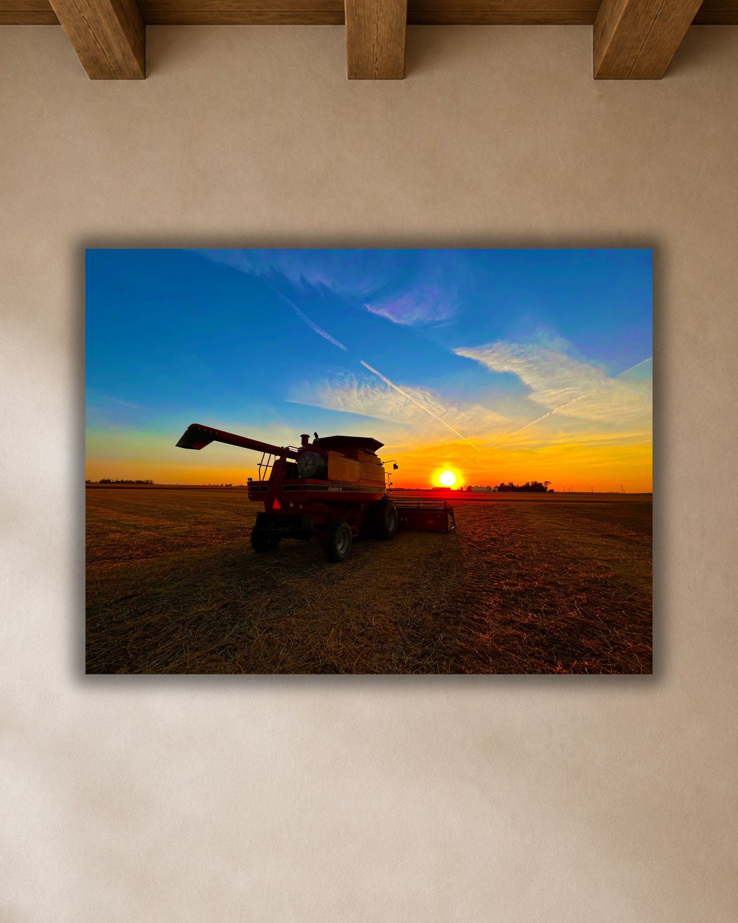 Where the Combine Meets the Sunset – Harvest Field Canvas Wall Art