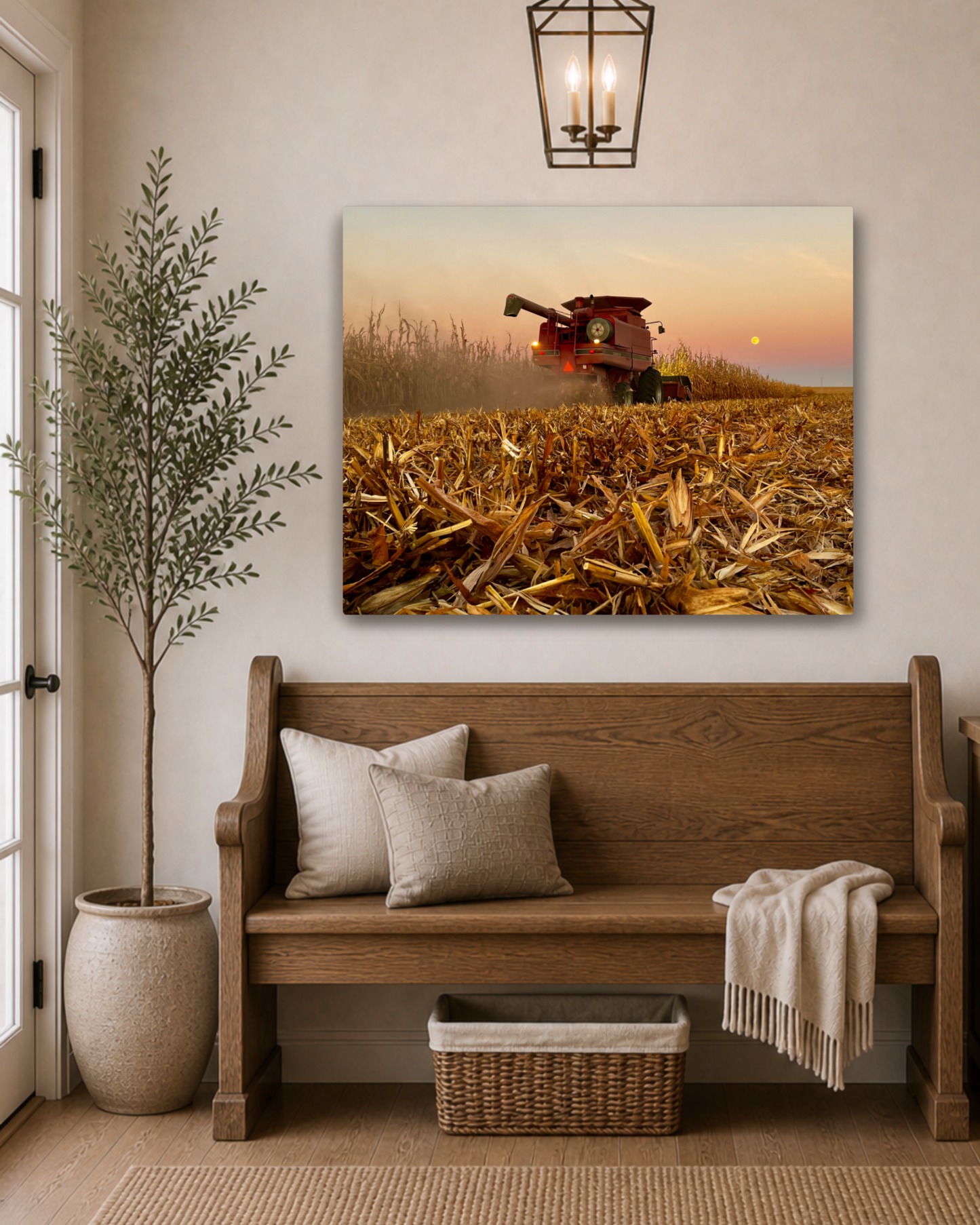 Combine Beneath the Harvest Moon – Corn Harvest Canvas Wall Art