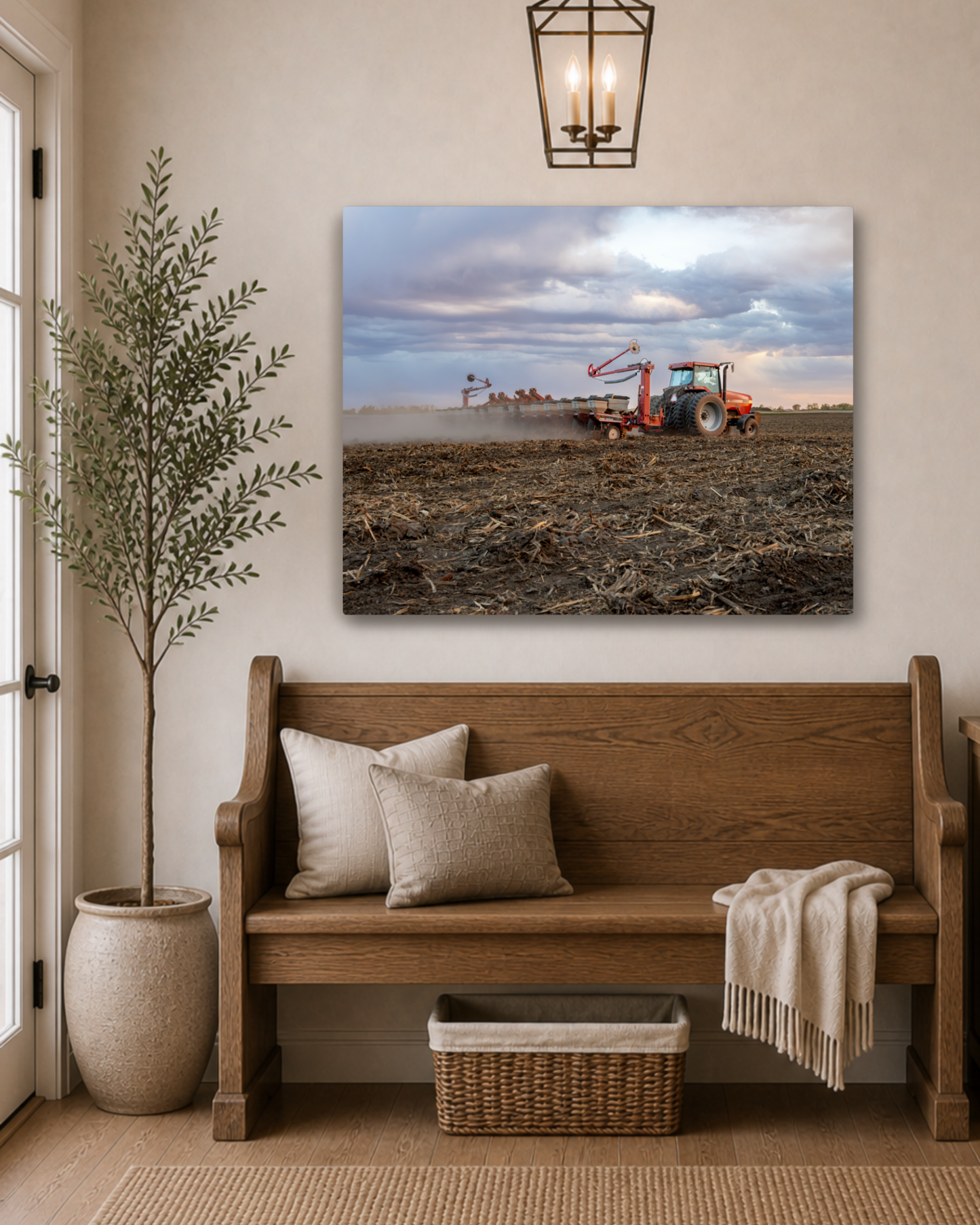 Before the Rows Appear - Spring Planting Tractor Canvas Wall Art