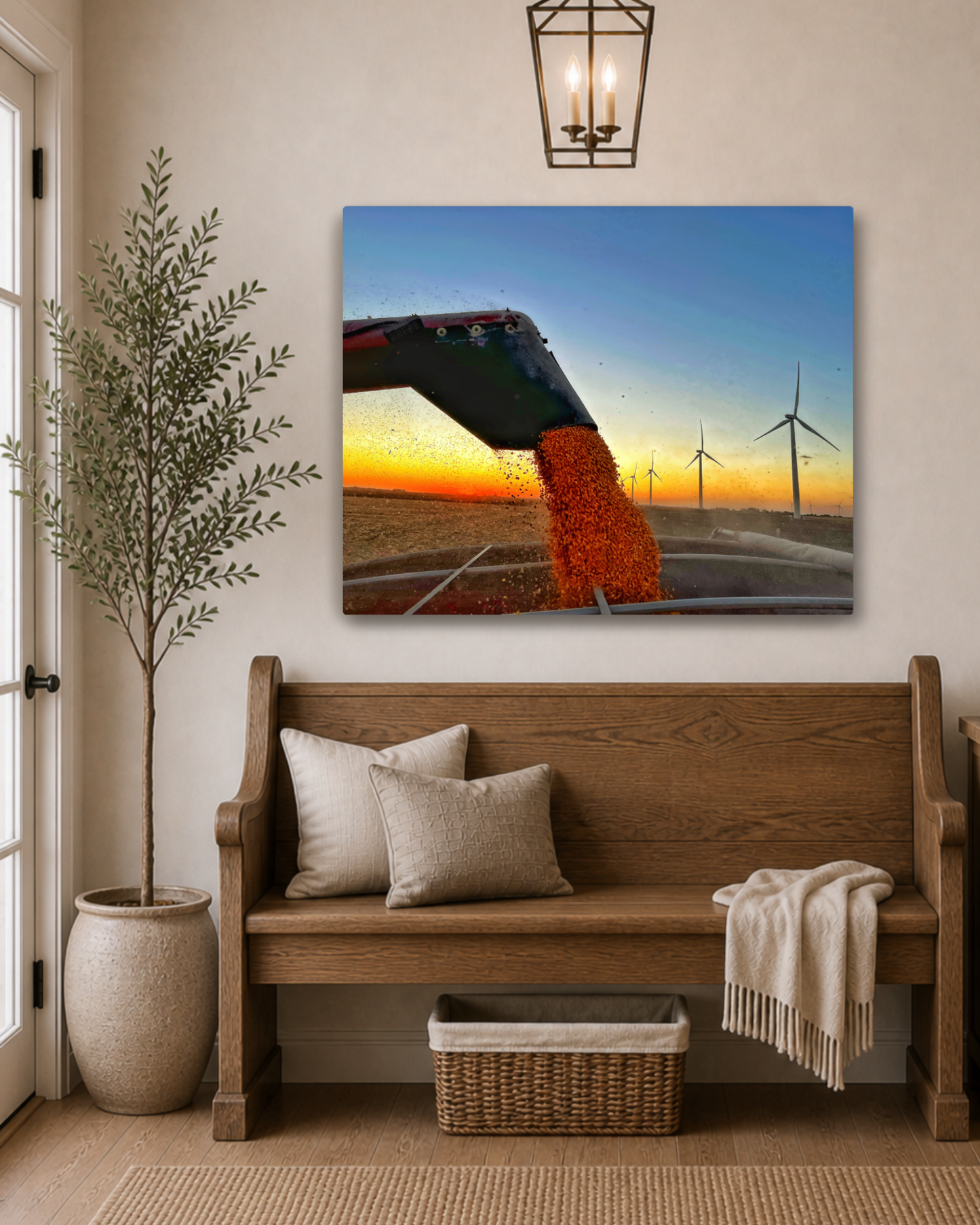 When the Grain Pours Gold – Corn Harvest Unloading Canvas Wall Art