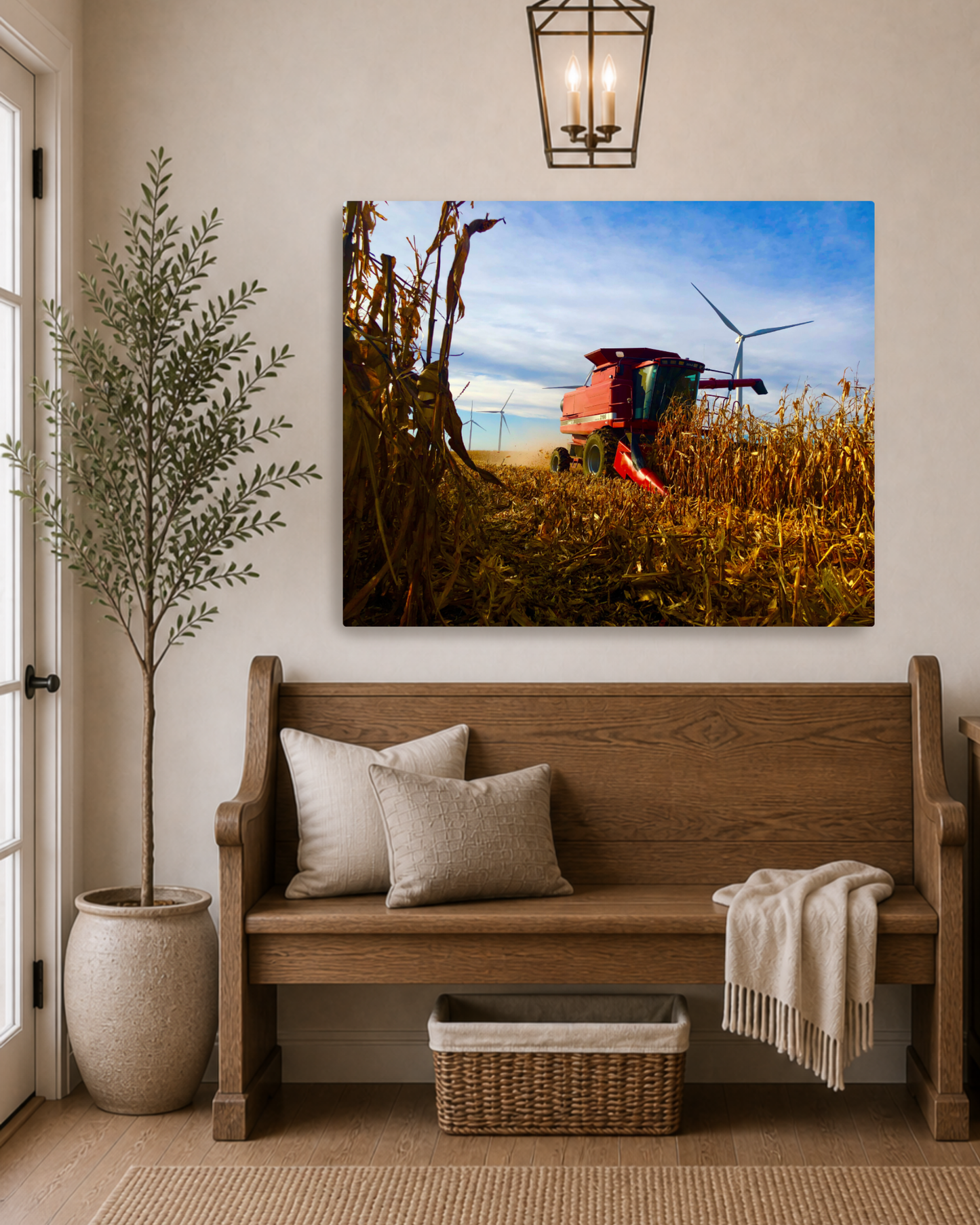 Row by Row, the Harvest Comes In – Corn Combine Canvas Wall Art