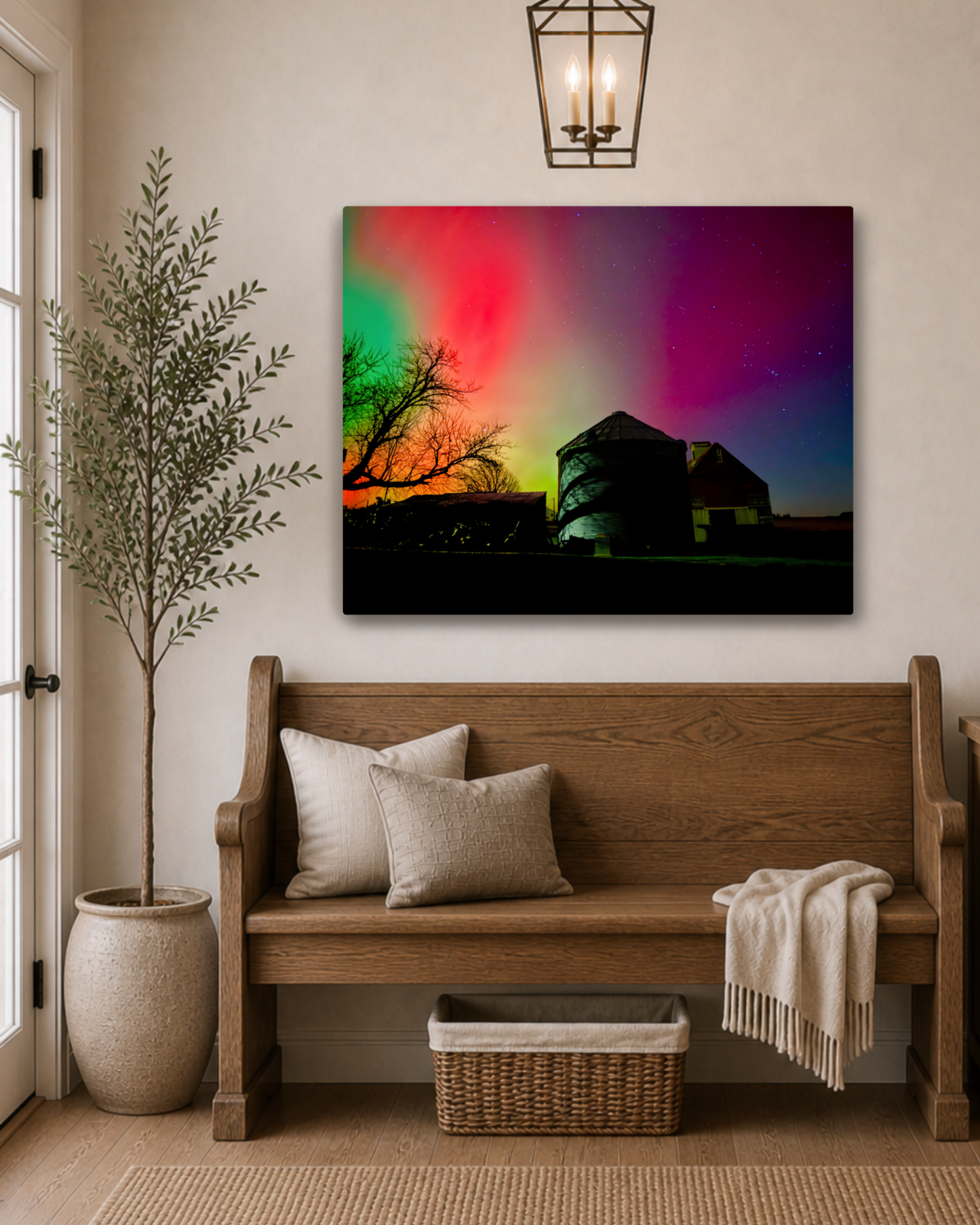 When the Home Place Glowed – Northern Lights Farm Canvas Wall Art