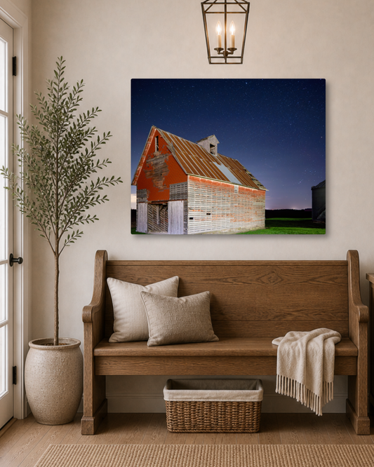 Under the Stars at the Old Corn Crib – Rural Night Canvas Wall Art