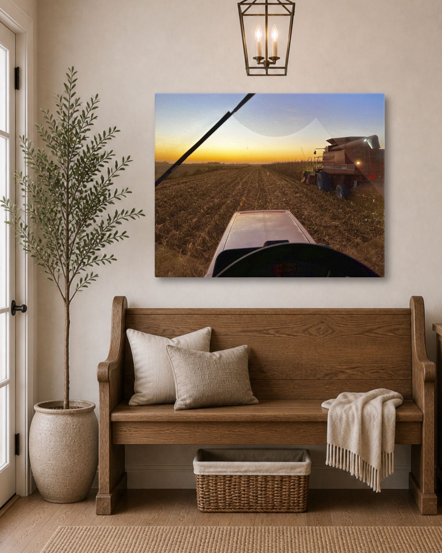 From the Buddy Seat at Harvest – Cornfield Sunset Canvas Wall Art